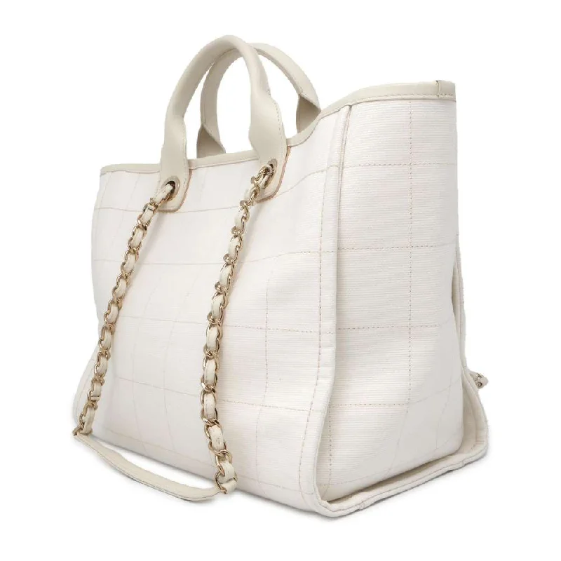 Chanel Must-Have Designer Bag -CHANEL Deauville 2wayChainTote Bag White A66941 Canvas Size Large