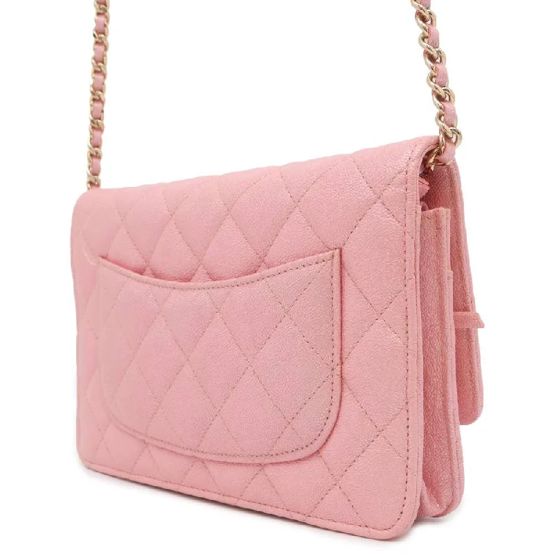 Chanel Celebrity Favorite Bag -CHANEL Matelasse Chain wallet MetalicPink A33814 Caviar Leather