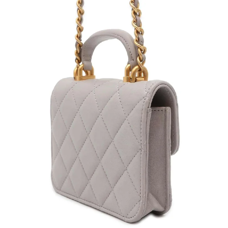 Chanel Elegant & Stylish Bag -CHANEL Matelasse Coco Handle Coin Purse Gray AP2200 Lambskin