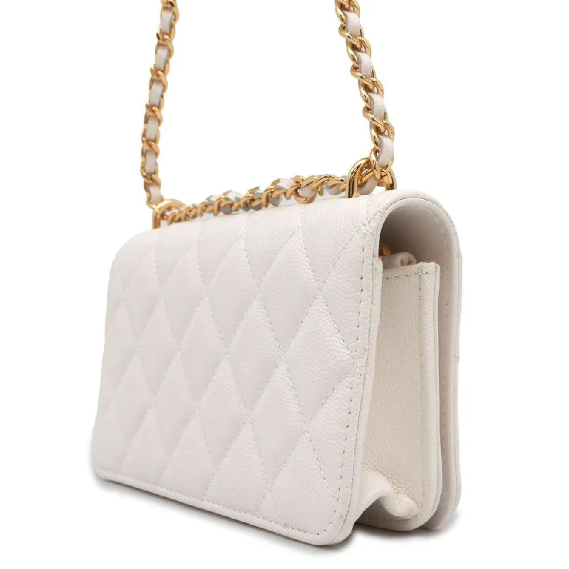 Chanel High-Fashion Statement Bag -CHANEL Matelasse Chain wallet White Caviar Leather