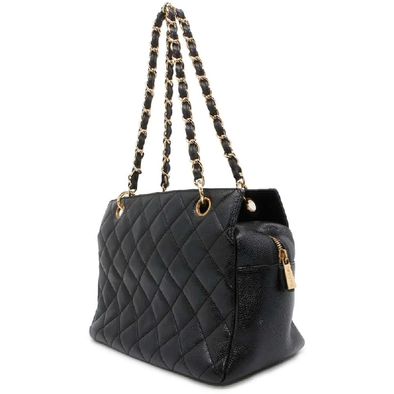 Chanel Special Occasion Bag -CHANEL Matelasse PTT Chain Tote CC Logo Black A18004 Caviar Leather