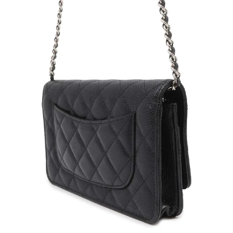 Chanel Retro-Inspired Bag -CHANEL Matelasse Classic Chain Wallet Black AP0250 Caviar Leather