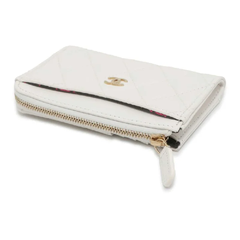 Chanel Perfect Luxury Handbag -CHANEL Matelasse Classic Zip Card Coin Purse White AP3179 Caviar Leather