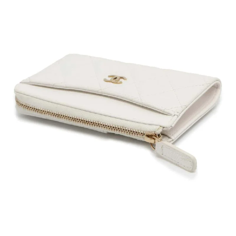 Chanel Iconic Parisian Bag -CHANEL Matelasse Classic Zip Card Coin Purse White AP3179 Caviar Leather