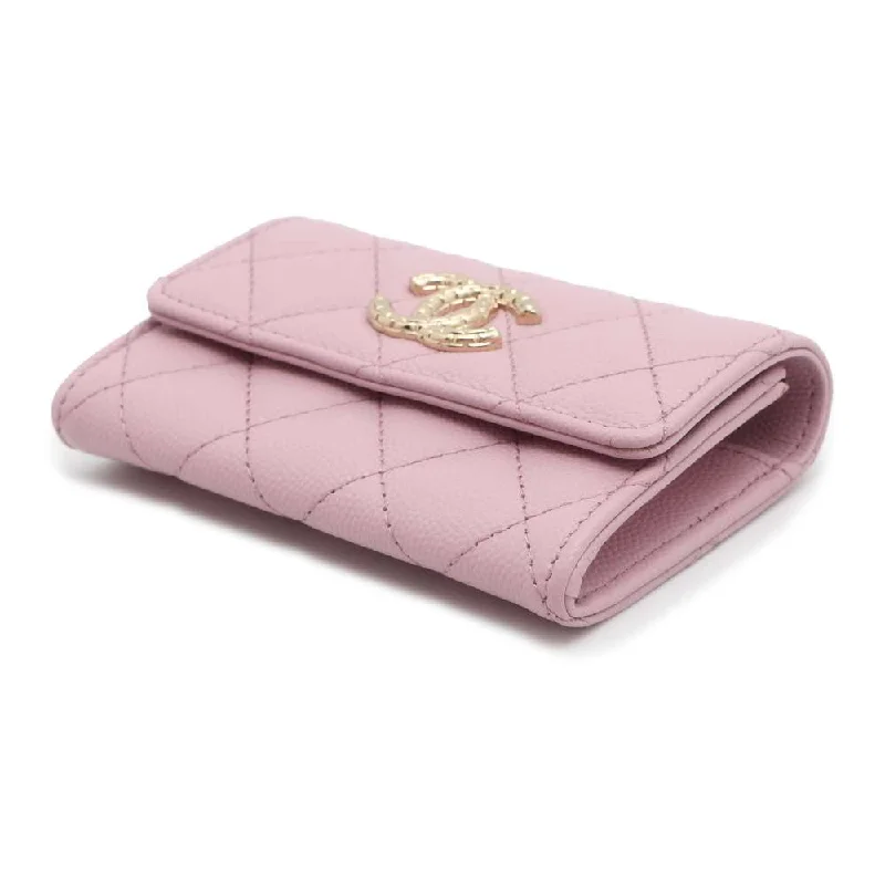 Chanel Influencer Favorite Bag -CHANEL Matelasse Logo Flap Coin/Card Case Pink AP4093 Caviar Leather