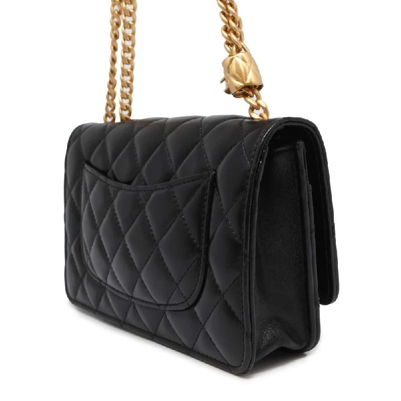 Chanel Must-Have Designer Bag -CHANEL Matelasse Chain wallet Black Lambskin