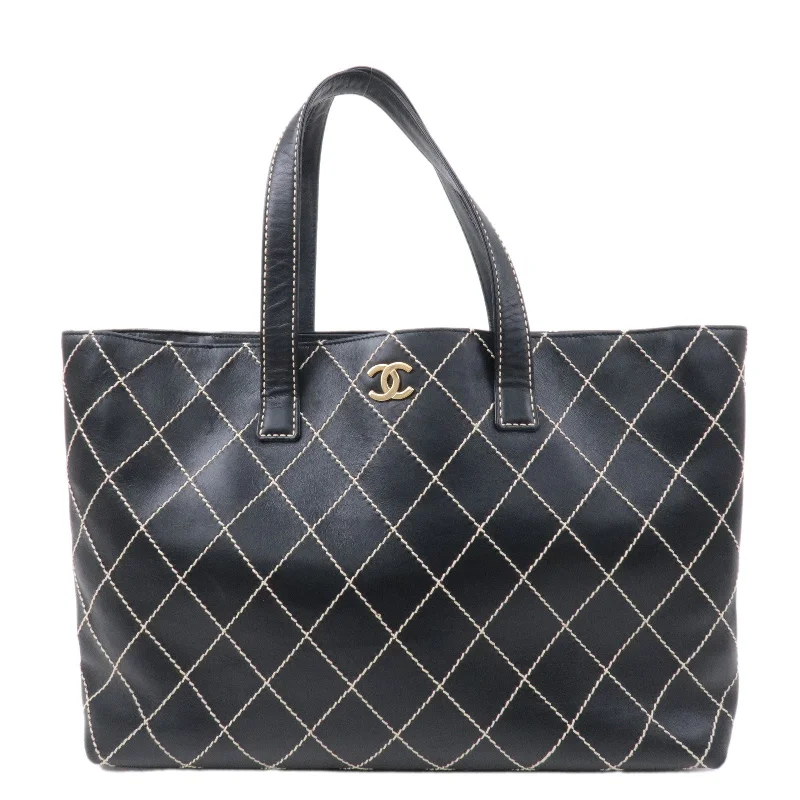 Chanel Cruise Collection Bag -CHANEL Wild Stich Matelasse Leather Tote Bag Black