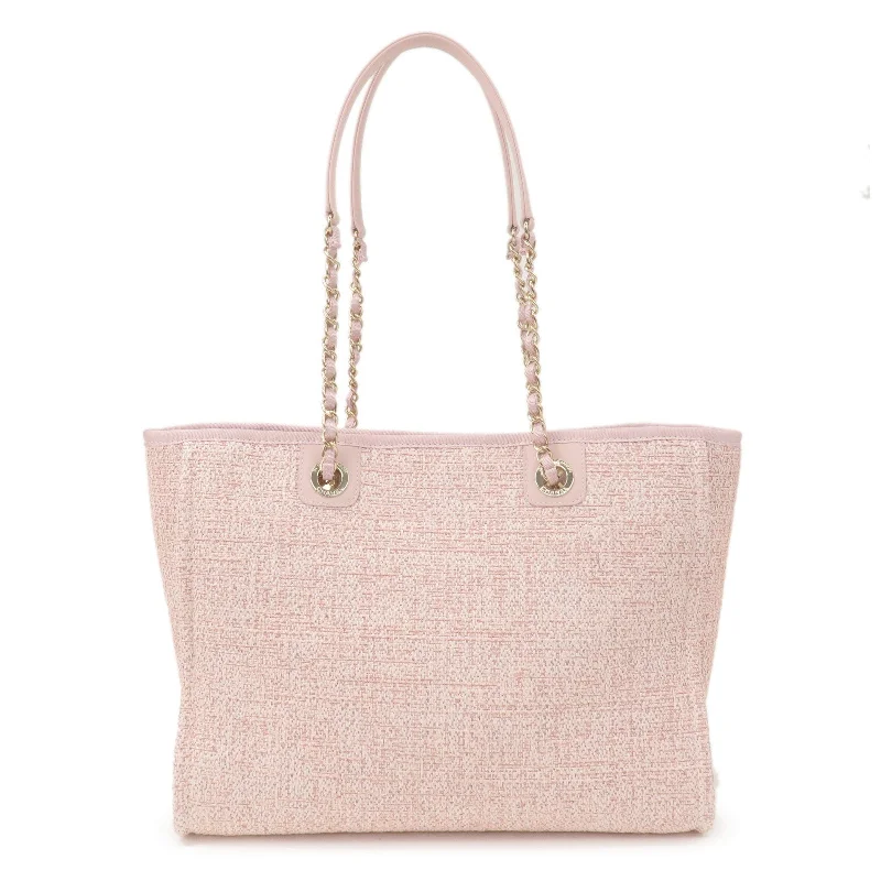 Chanel Cruise Collection Bag -CHANEL Deauville MM Tweed Leather Chain Tote Bag Pink A67001