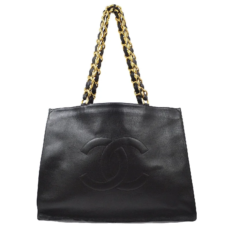 Chanel Elegant City Bag -CHANEL 1994-1996 Black Lambskin XL Tote Bag 71208