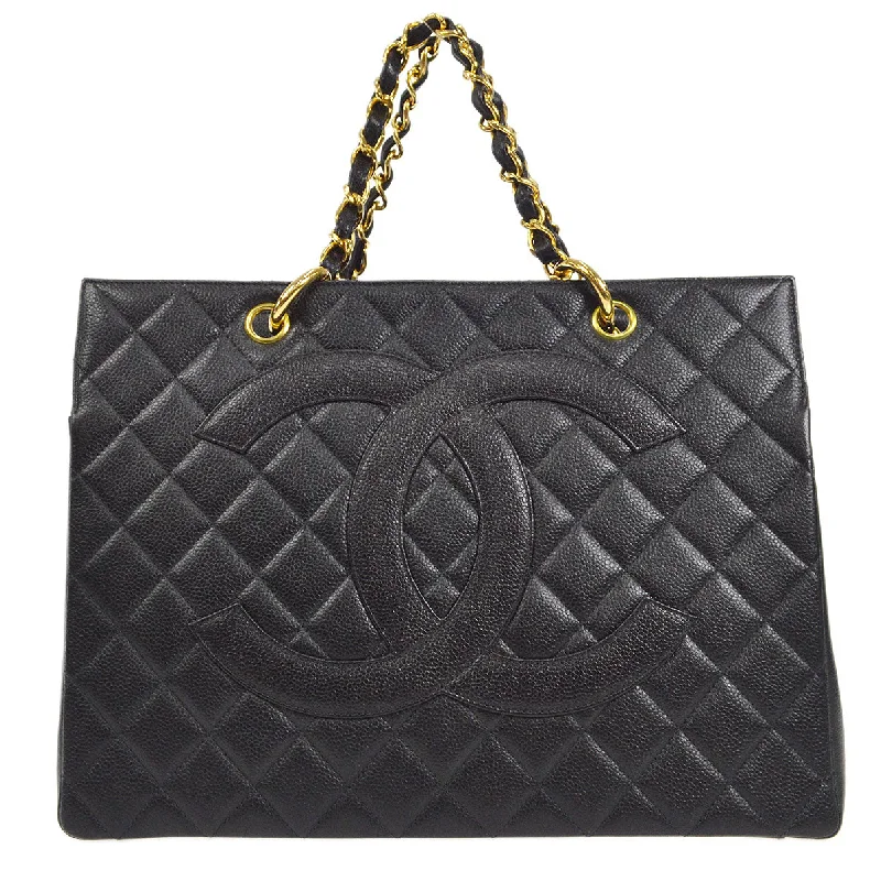 Chanel Spring Collection Bag -CHANEL 1994-1996 Chain Tote Bag Black Caviar 17142