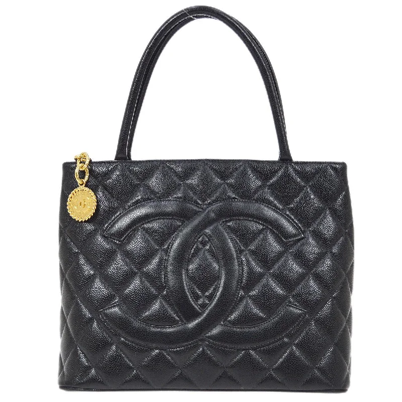 Chanel High-End Handbag -CHANEL 1997-1999 Black Caviar Medallion Tote 81167