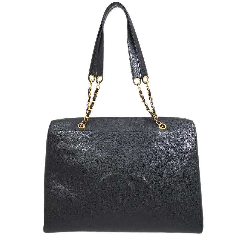 Chanel Celebrity Favorite Bag -CHANEL 1997-1999 Timeless Zipper Top Tote Medium Black Caviar 54802