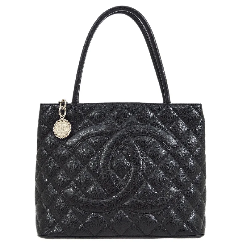 Chanel Summer Bag -CHANEL 2000-2001 Black Caviar Medallion Tote 64488