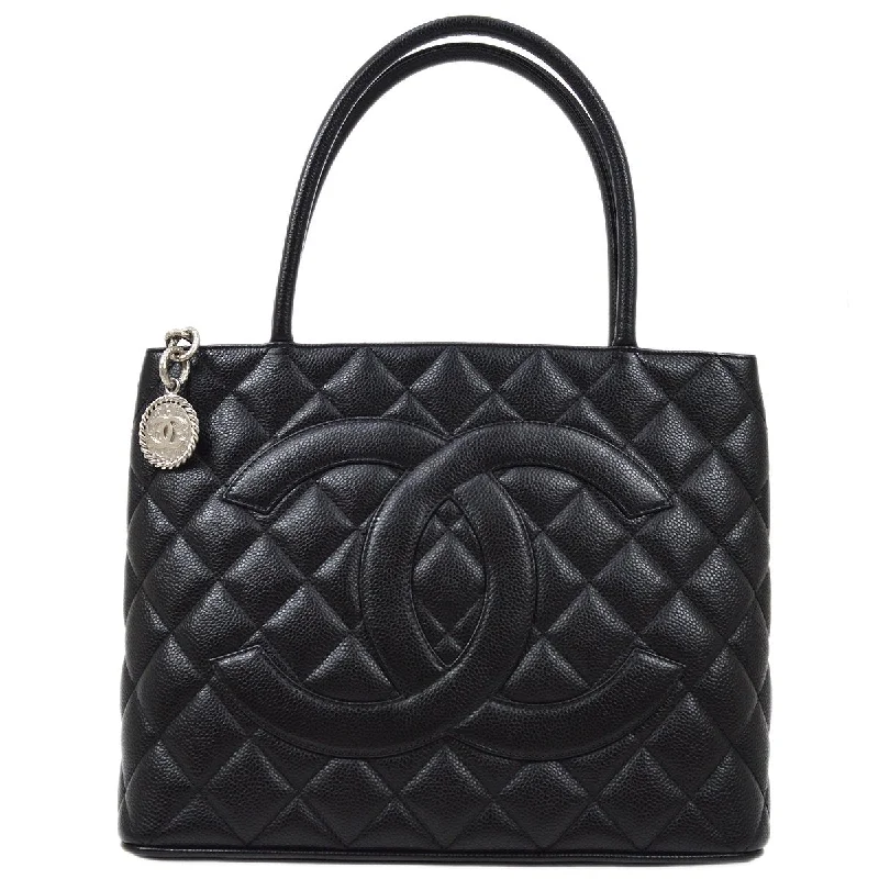 Chanel Work Bag -CHANEL 2000-2001 Black Caviar Medallion Tote 91352