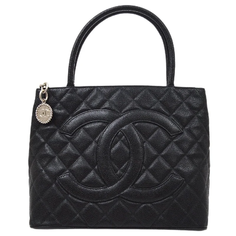 Chanel Everyday Bag -CHANEL 2003-2004 Black Caviar Skin Medallion Tote 61414