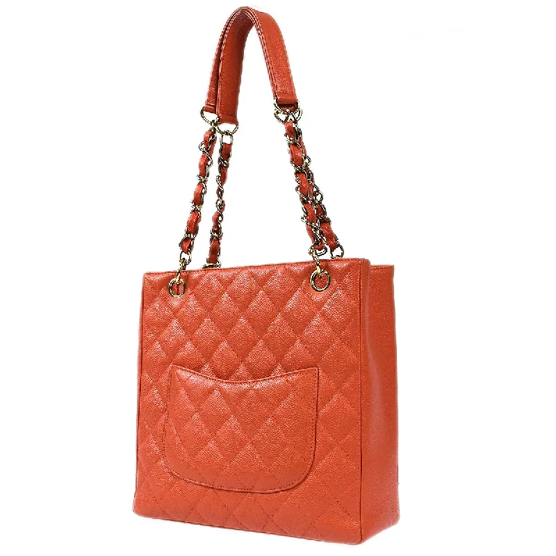 Chanel Luxe Investment Bag -CHANEL 2003-2004 Petite Shopping Tote PST Peach Orange Caviar 97427