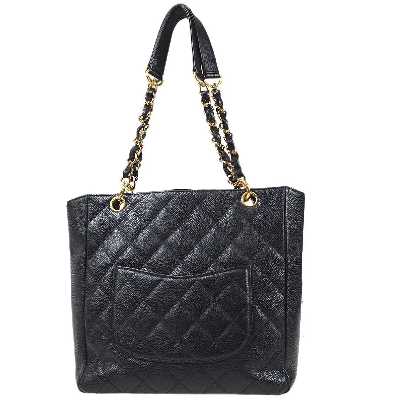 Chanel European Luxury Bag -CHANEL 2004-2005 Petite Shopping Tote PST Black Caviar 97514