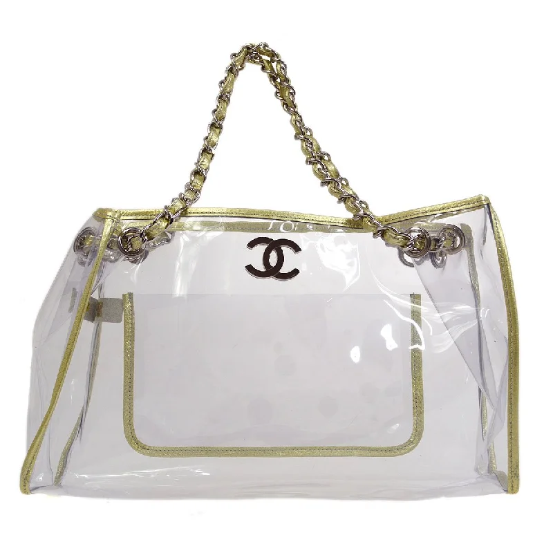 Chanel Exclusive Limited Edition Bag -CHANEL 2007 Vinyl Chain Tote Bag Clear Gold AK31501g