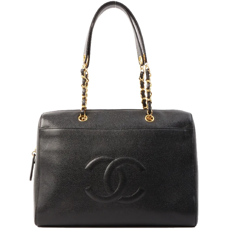 Chanel Chic Minimalist Bag -Chanel Around 1998 Made Caviar Skin Cc Mark Stitch Chain Tote Bag Black