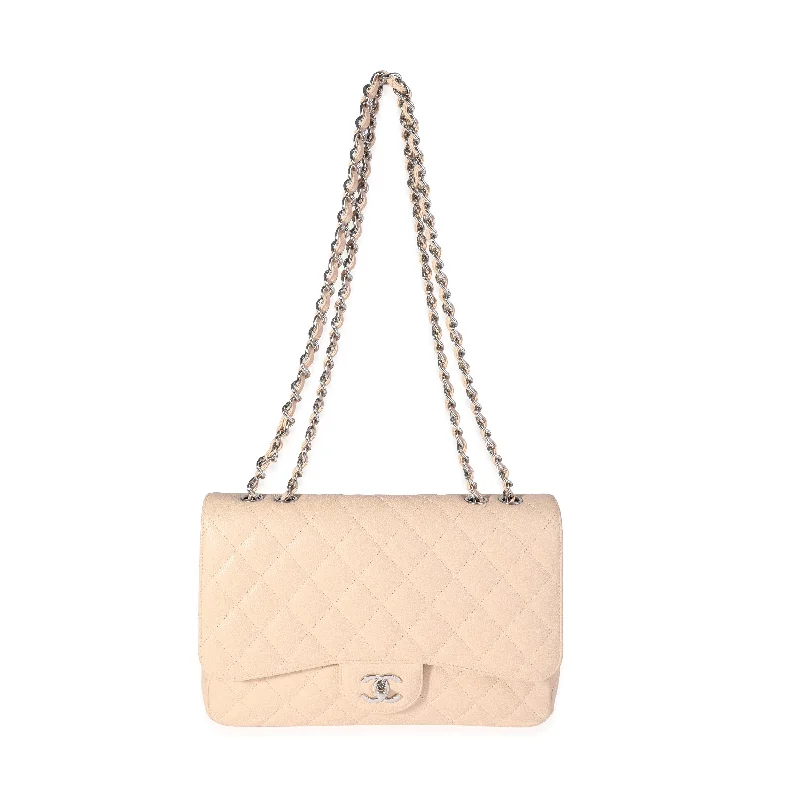 Chanel Travel Bag -CHANEL Beige Quilted Caviar Jumbo Classic Single Flap Bag