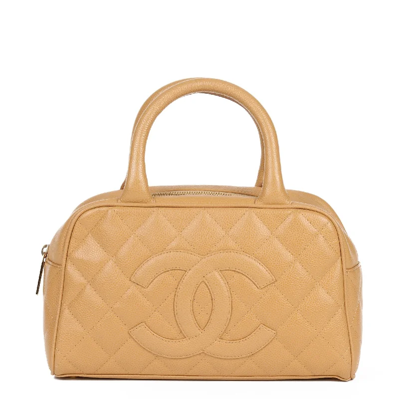 Chanel Cruise Collection Bag -Chanel Beige Quilted Caviar Leather Mini Boston Tote