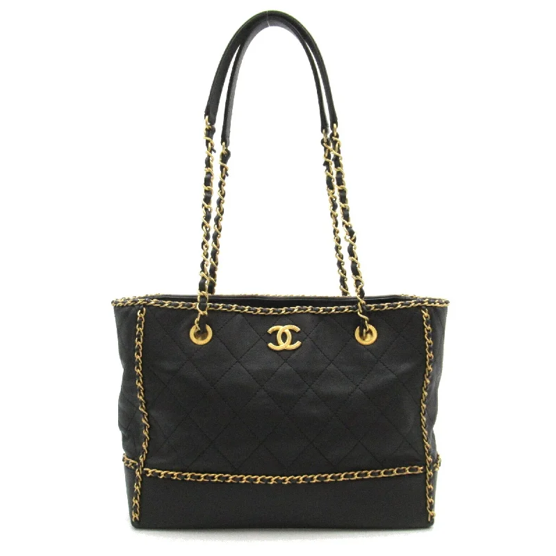 Chanel Exclusive Limited Edition Bag -CHANEL Chain Tote Bag Leather Women's Black