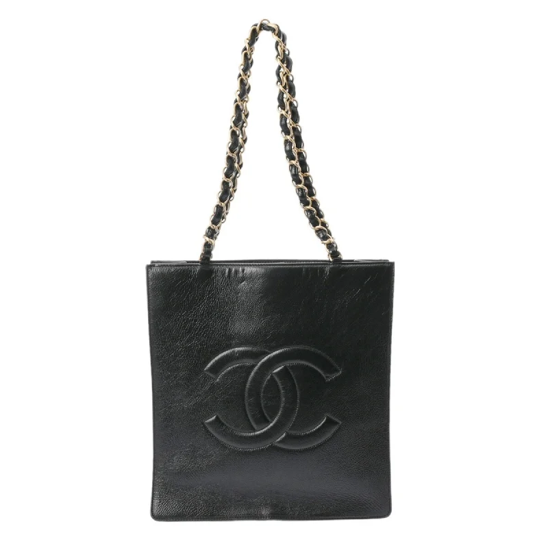 Chanel Everyday Bag -CHANEL Chanel Chain Tote Black Women's Embossed Leather Bag