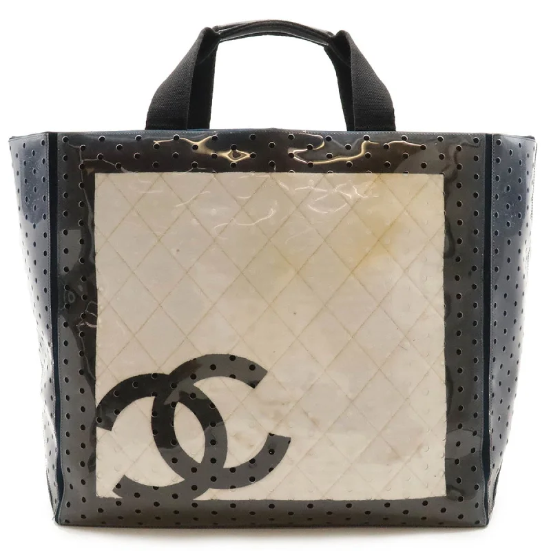 Chanel Anniversary Gift Bag -CHANEL Chanel Sport Line Coco Mark Punching Tote Bag Large Vinyl Canvas Navy Blue White