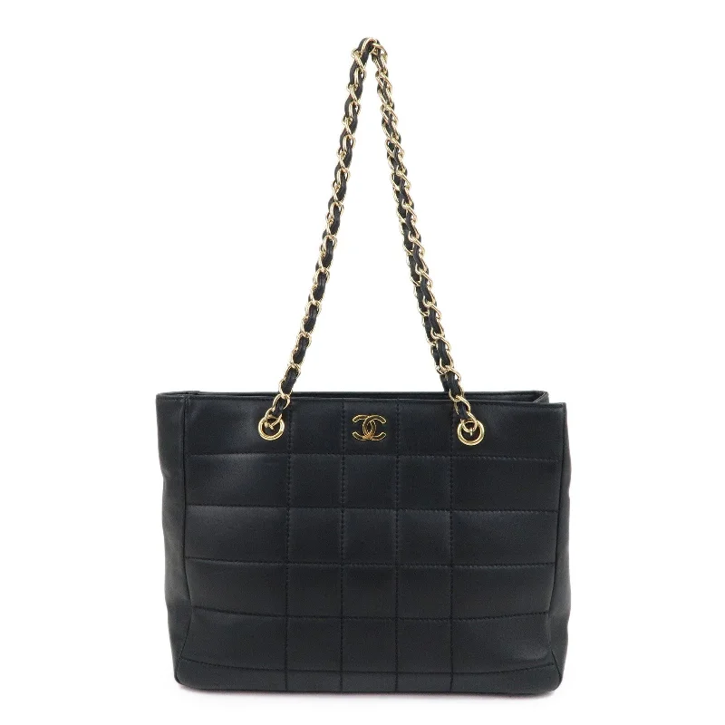 Chanel Luxury Statement Bag -CHANEL Chocolate Bar Lamb Skin Chain Tote Bag Black