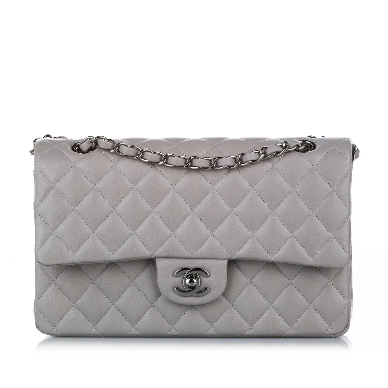 Chanel Resort Collection Bag -Classic Lambskin Leather Single Flap Bag in Gray with SHW