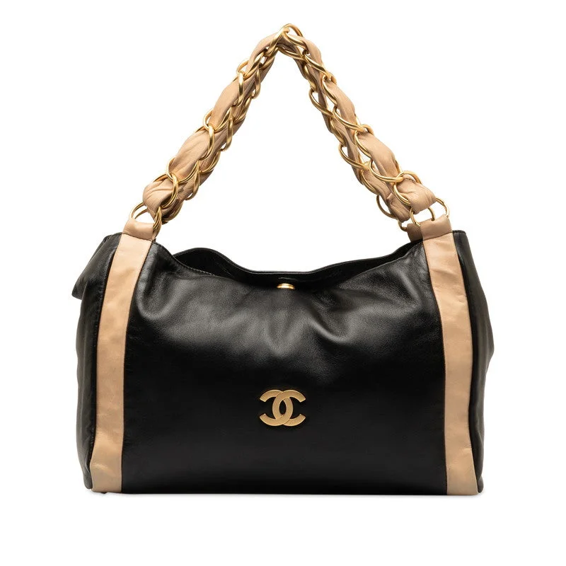 Chanel Luxury Statement Bag -Chanel Coco Chain Tote Bag Black Beige   Chanel