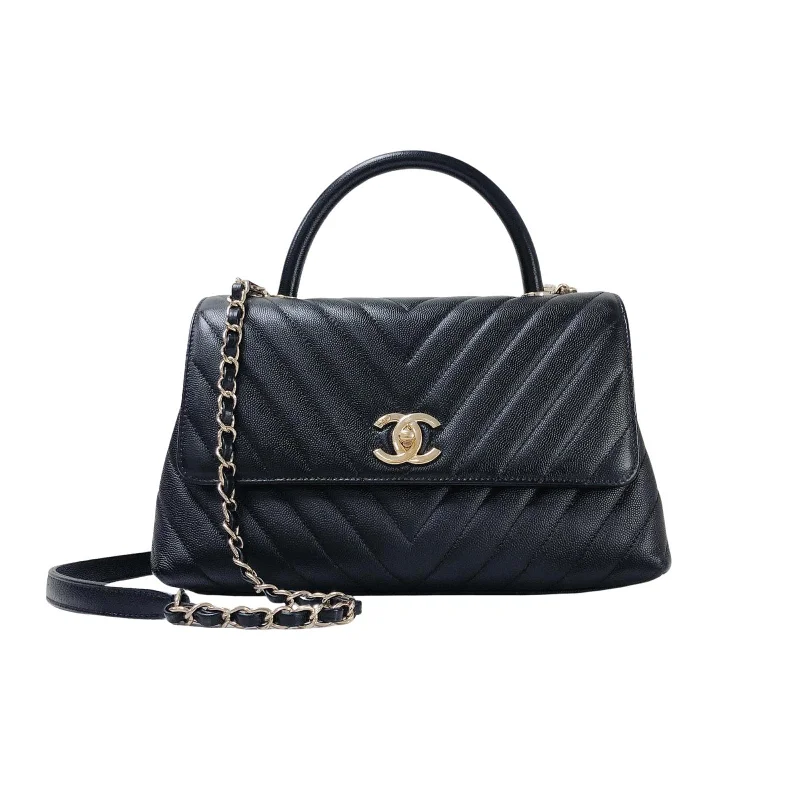 Chanel Valentine’s Day Bag -Coco Handle Medium Chevron Flap Bag in Black with GHW