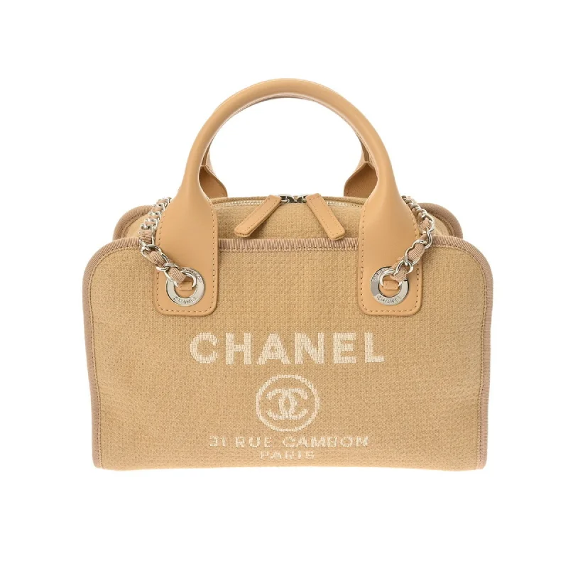 Chanel High-End Handbag -CHANEL Deauville Bowling Bag Beige A92750 Women's Canvas Leather Tote