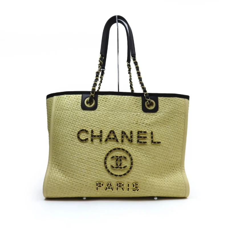 Chanel Celebrity Favorite Bag -CHANEL Deauville MM A67001 Chain Tote Bag Raffia Beige