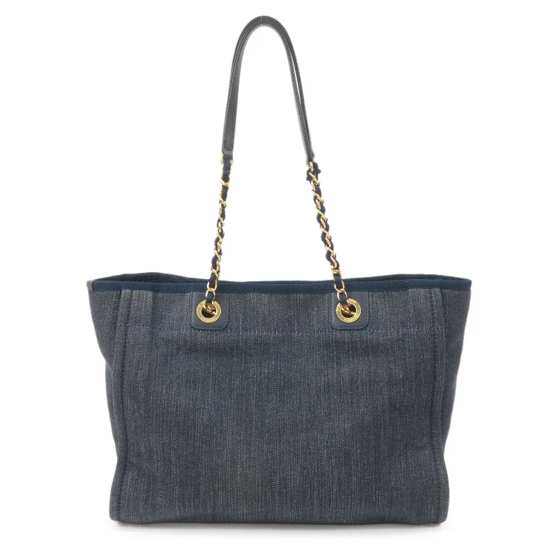 Chanel Resort Collection Bag -CHANEL Deauville MM Denim Leather Chain Tote Bag Navy A67001