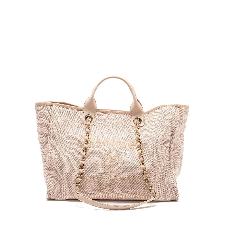 Chanel Travel Bag -Chanel Deauville Tote Bag canvas Light Pink LGHW