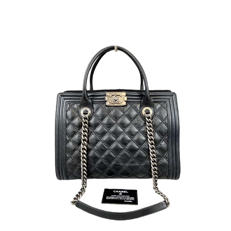 Chanel Retro-Inspired Bag -Double Stitched Boy Calf Tote Black RHW