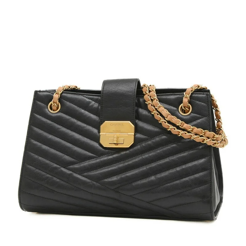 Chanel Designer Shoulder Bag -Chanel Gabrielle Accordion Chain Tote Bag in Calfskin, Black and Beige