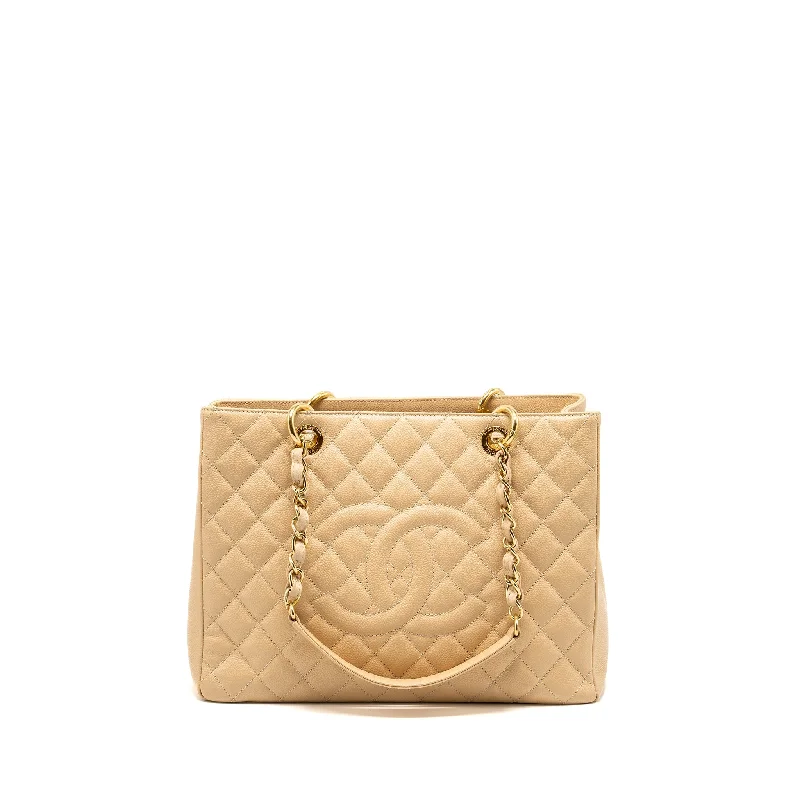 Chanel High-Fashion Statement Bag -Chanel Grand Shopping Tote Caviar Beige GHW