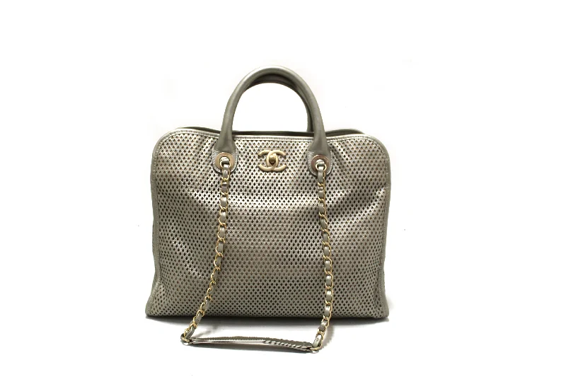 Chanel Fall Collection Bag -Chanel Grey Perforated Leather Up In The Air Convertible Tote