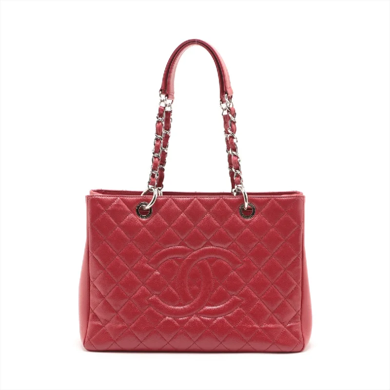 Chanel European Luxury Bag -Chanel GST Caviar S Tote Top Bag Red Silver Gold  17th