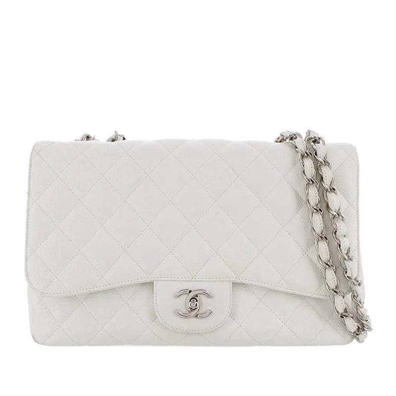 Chanel Spring Collection Bag -Jumbo Classic Caviar Leather Flap Bag in White with SHW