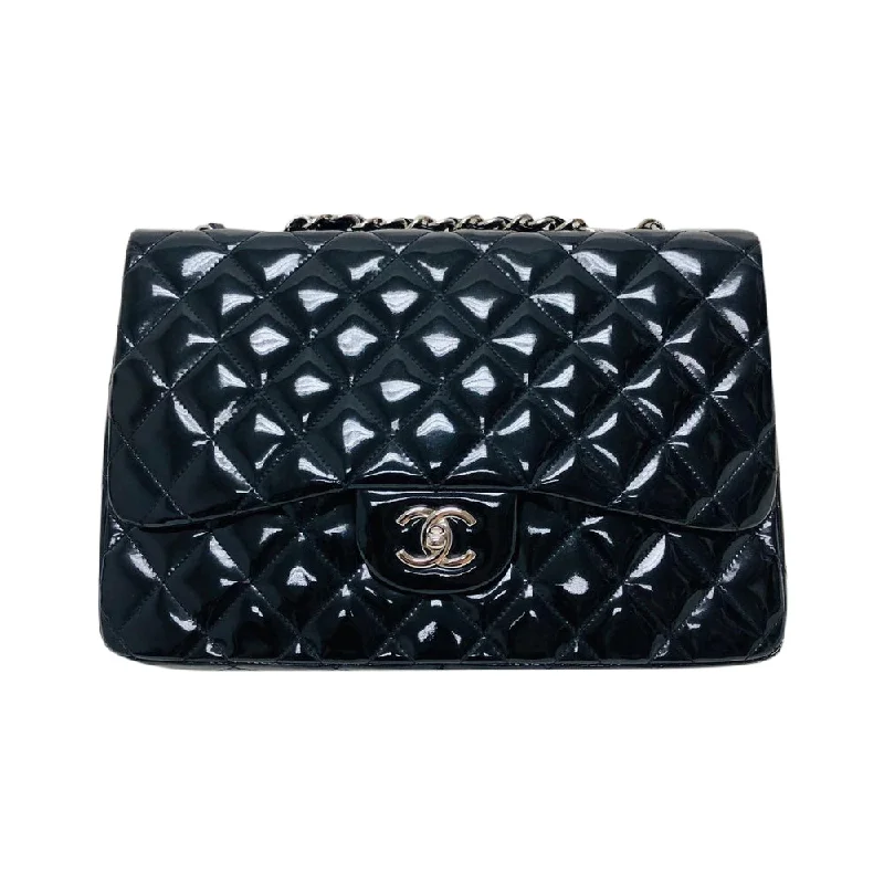 Chanel Elegant City Bag -Jumbo Quilted Patent Single Flap Bag in Black with SHW