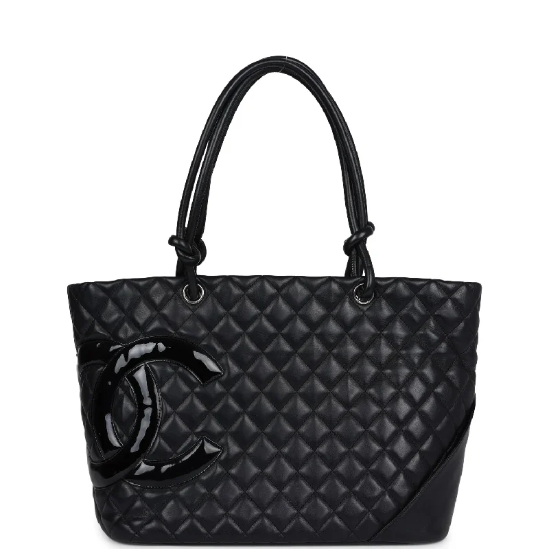 Chanel Travel Bag -Chanel Large Cambon Ligne Tote Black Calfskin Silver Hardware