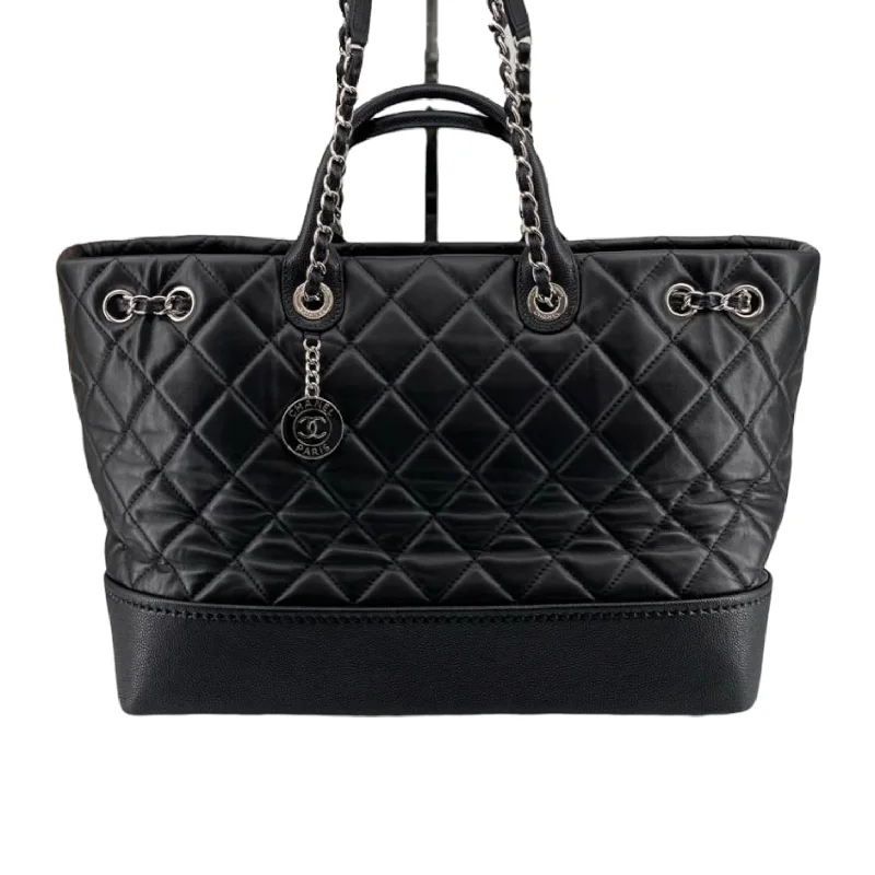 Chanel Wedding Guest Bag -Large Drawstring Shopping Tote Quilted Calfskin and Caviar Black GHW