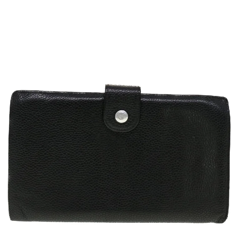 Chanel Chic Minimalist Bag -CHANEL Long Wallet Caviar Skin Black CC Auth ti1128