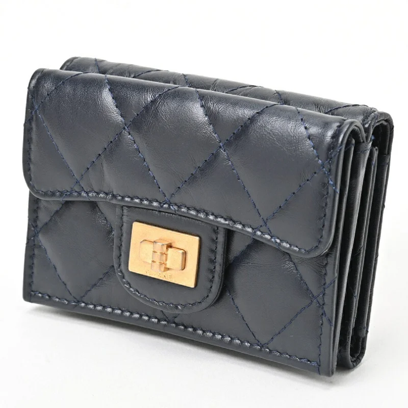 Chanel Special Occasion Bag -CHANEL Matelasse 2.55 Small Flap Wallet Tri-fold A70325 Lambskin Navy S-155923