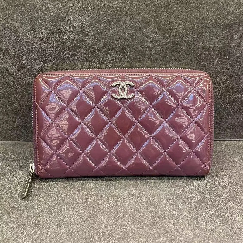 Chanel Resort Collection Bag -Chanel Matelasse Burgundy Patent Leather Quilted Zip Around Wallet Large