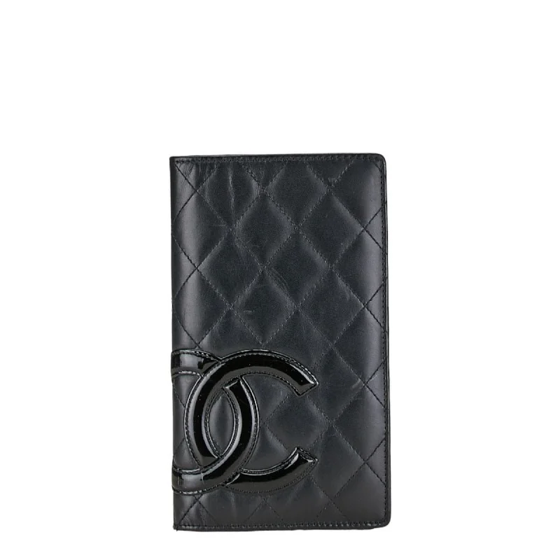 Chanel Cruise Collection Bag -Chanel Matelasse Cambon Line Coco Mark Long Wallet Bi-fold Black Lambskin Women's CHANEL