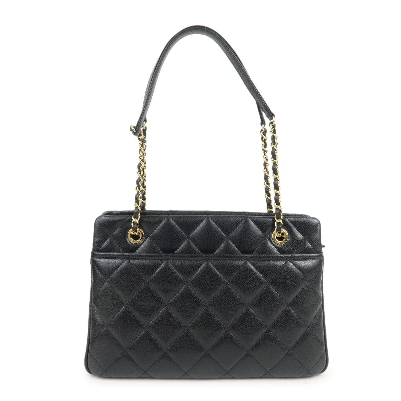 Chanel Influencer Favorite Bag -CHANEL Matelasse Caviar Skin Chain Tote Bag Black A67294